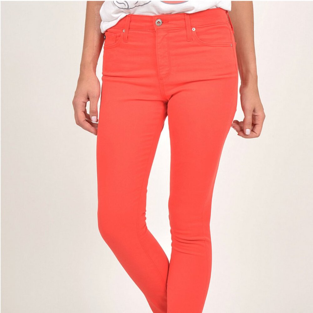 NWT AG Prima Bright Coral Skinny Mid-Rise Ankle Jeans Stretch Denim Size 24